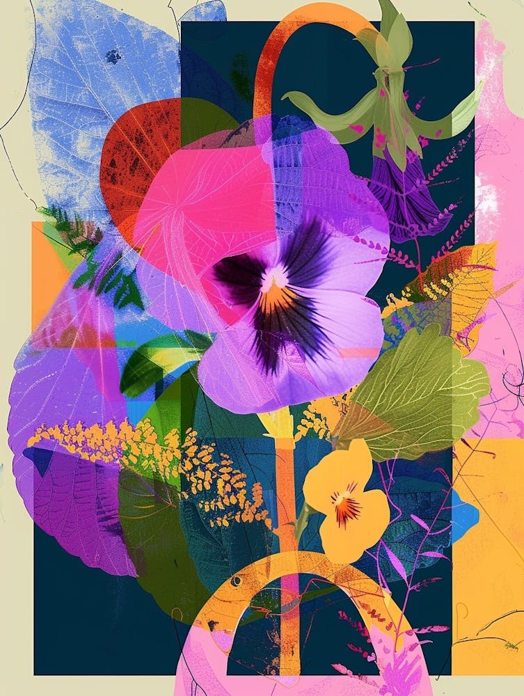Pansy 1 Neon Flower Collage
