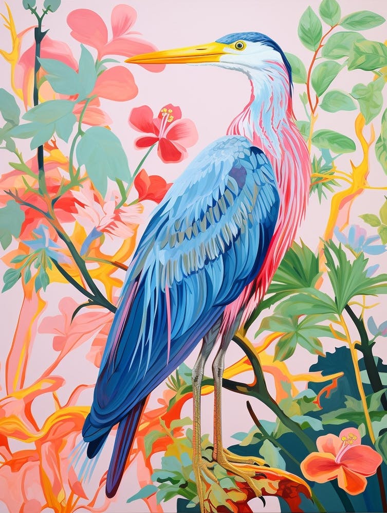 Colourful Bird Painting Great Blue Heron 4