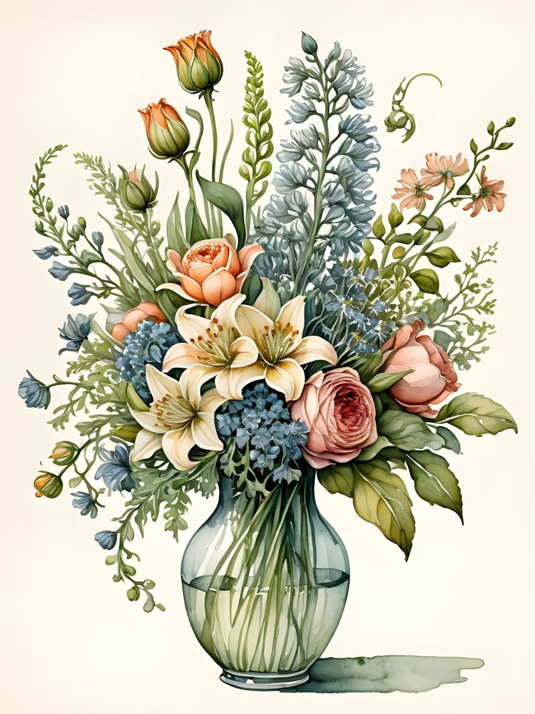 Watercolor Flowers In A Vase 14