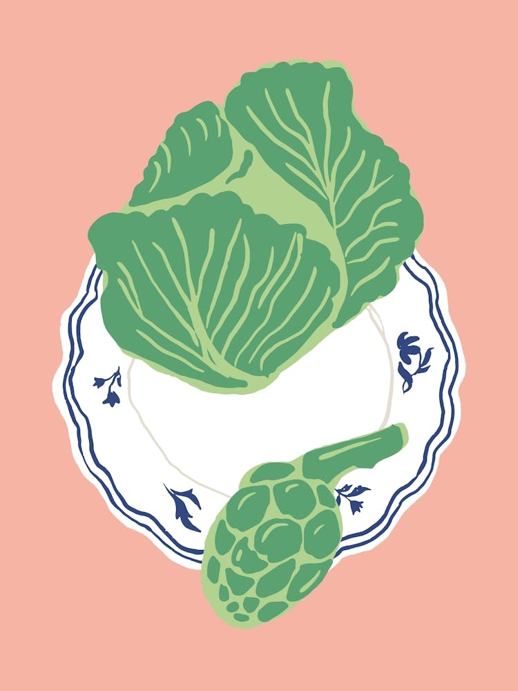 Food Illustration Lettuce Artichoke Preppy Contemporary Kitchen
