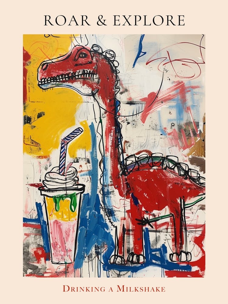 Dinosaur Drinking A Milkshake Wild Brushstroke 1 Poster