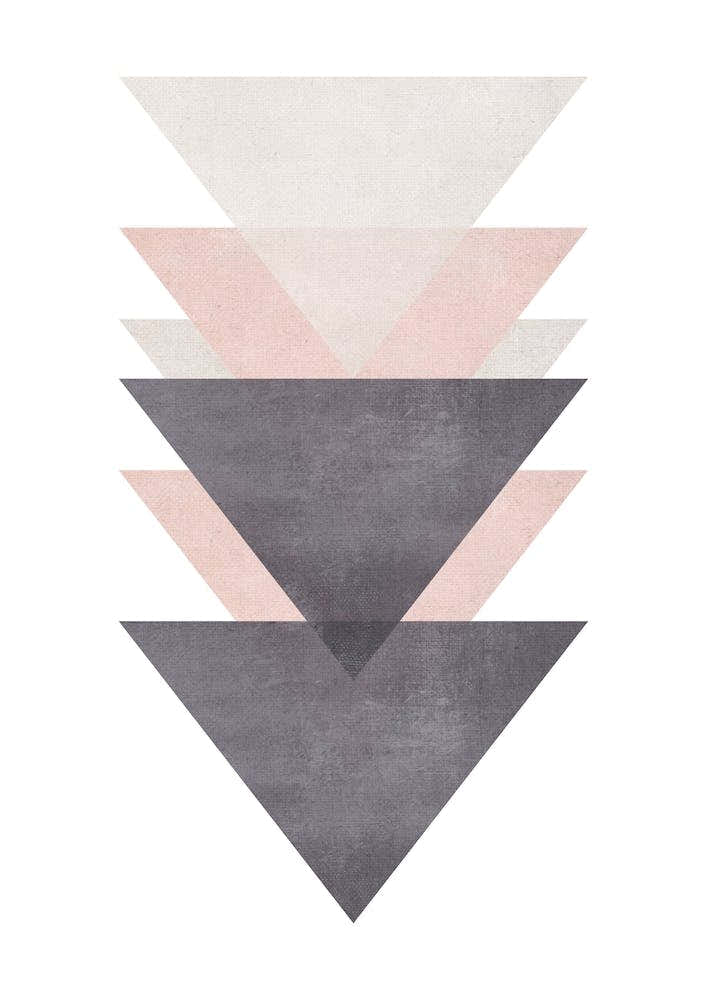Pink Grey and Black Cotton Texture Abstract Triangles