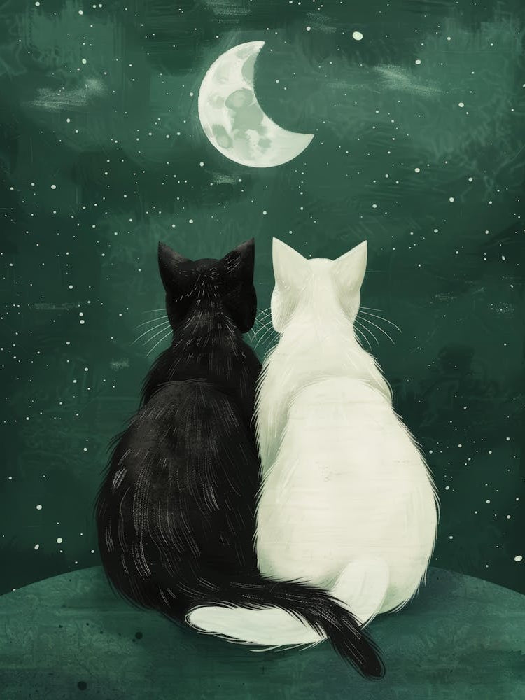 Two Cats Looking At The Moon 5