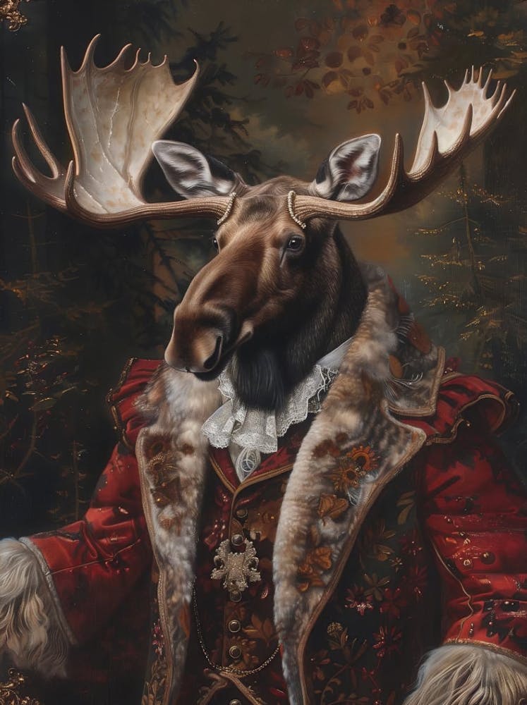Victorian Animal Portrait, Dressed Animal Art, Royal Moose Vintage Print, Dark Moody Renaissance Animal Printable Art, Animal Lover Gift