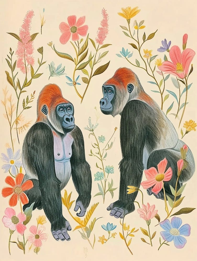 Folkloristische Florale Tierzeichnung Gorilla 7