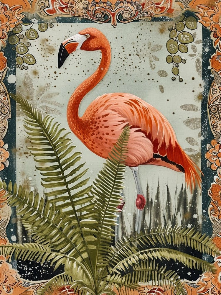 Greater Flamingo And Ferns Boho Print 4