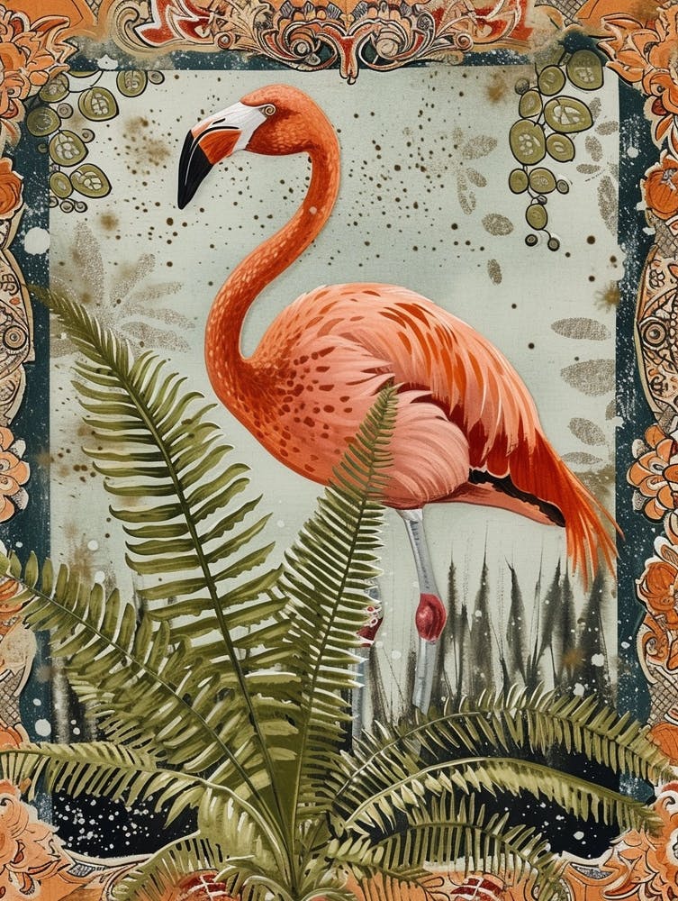 Greater Flamingo And Ferns Boho Print 4