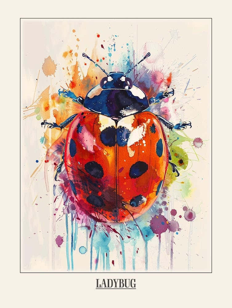 Ladybug Colourful Watercolour 4 Poster