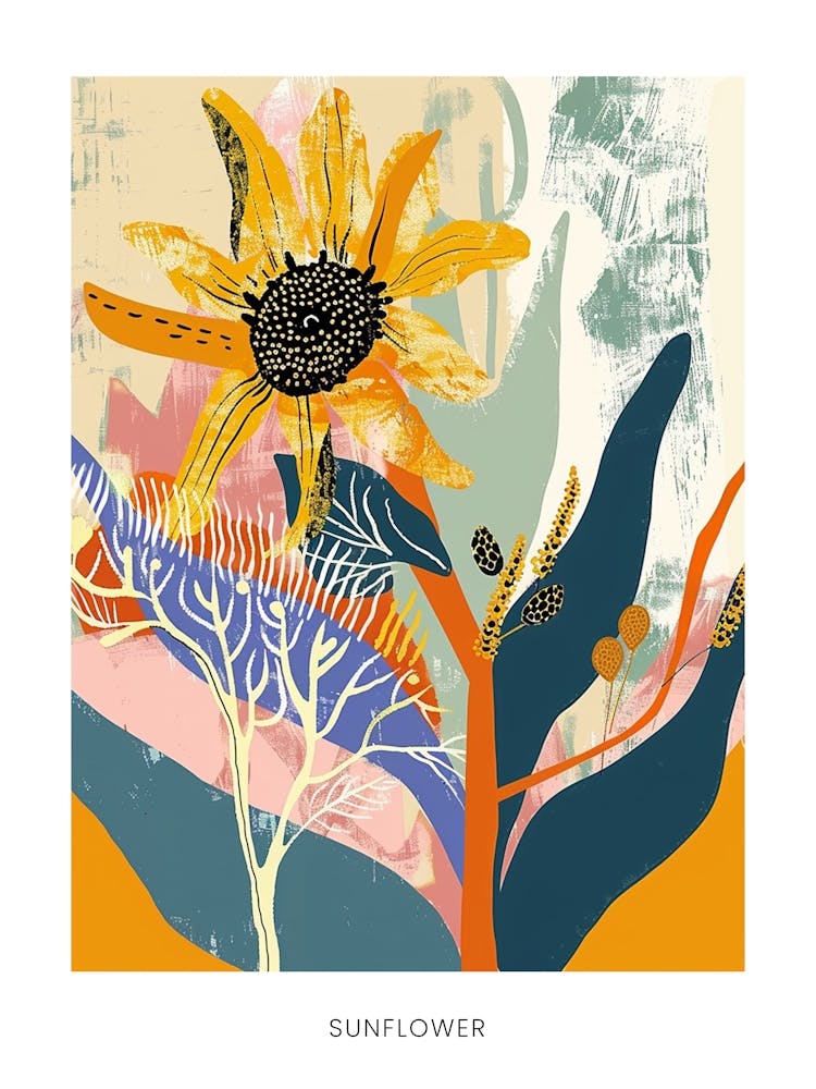 Colourful Flower Illustration Poster Sunflower 2