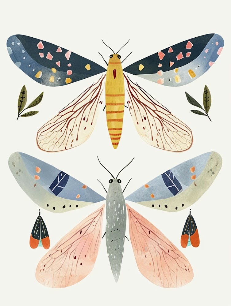 Farbenfrohe Insektenillustration Weiße Fliege 12