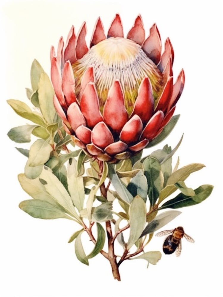 Beehive With Proteas Watercolour Illustration 3