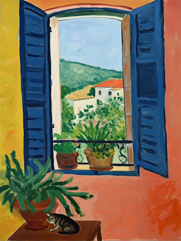Open Window With Cat Matisse Style Tuscany Italy 2