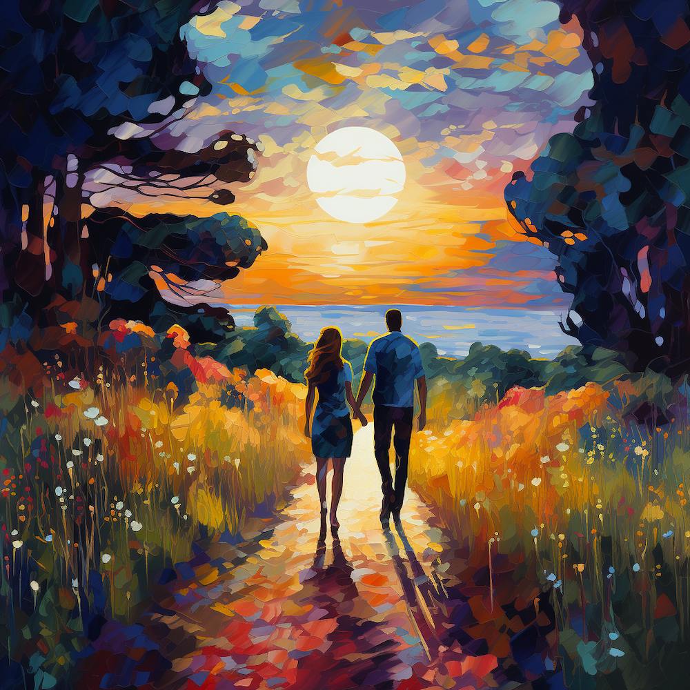 Couple Walking At Sunset