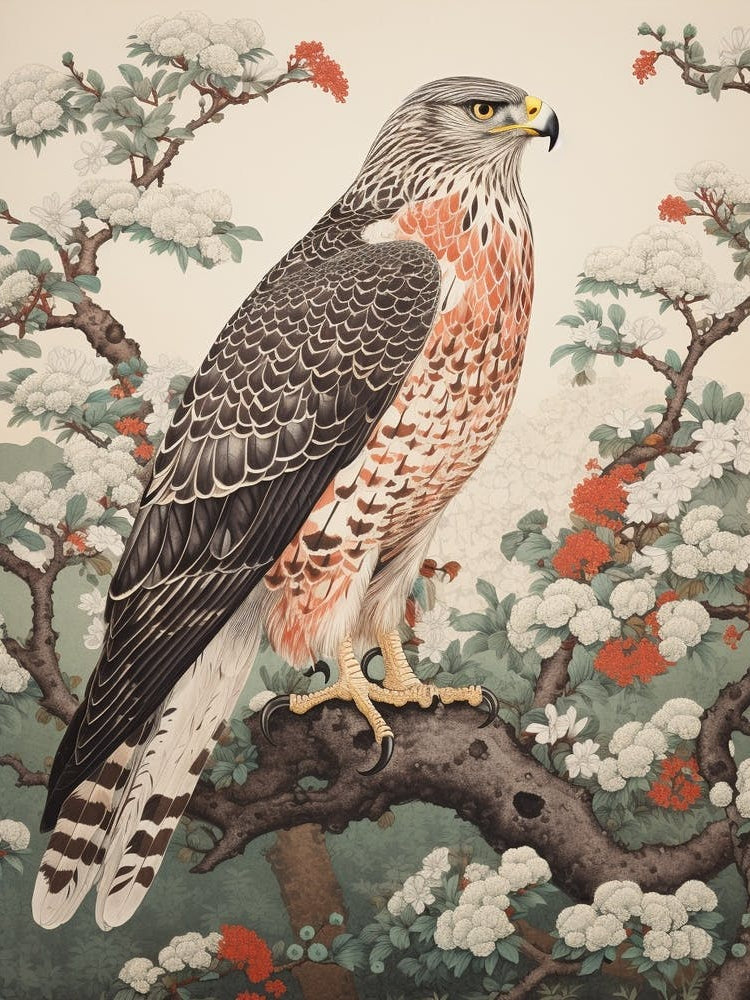 Ohara Koson Inspired Bird Painting Red Tailed Hawk 2