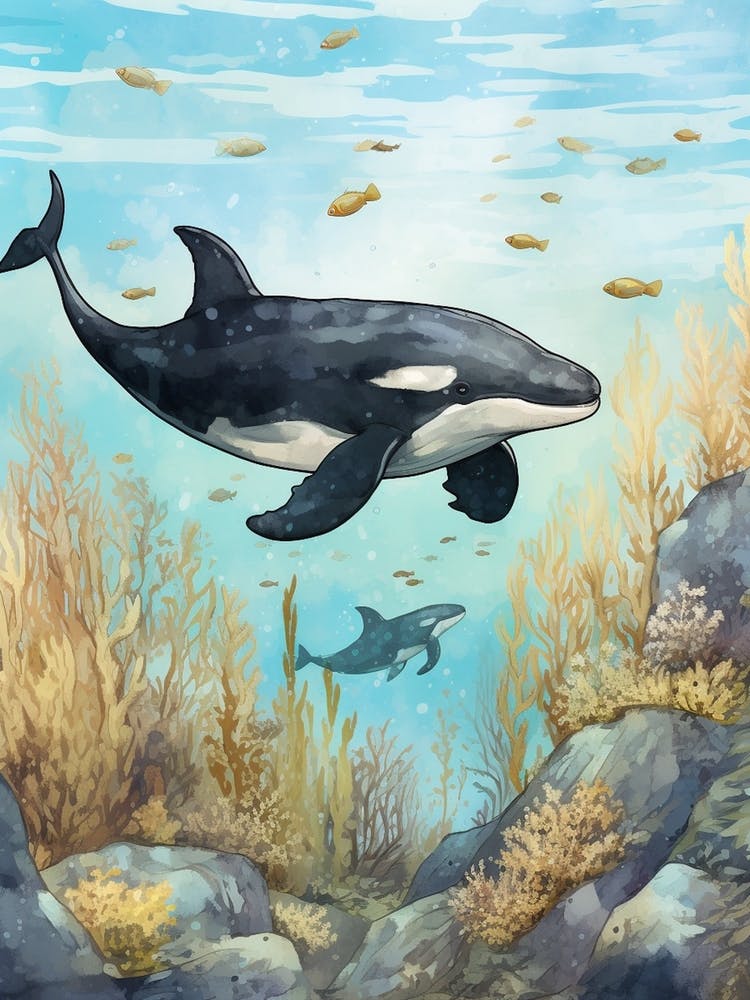 Orca Whale Storybook Illustration 