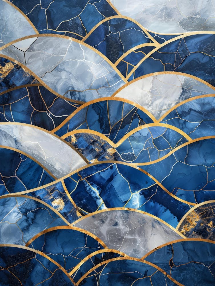 Blue And Gold Marble Wall Art