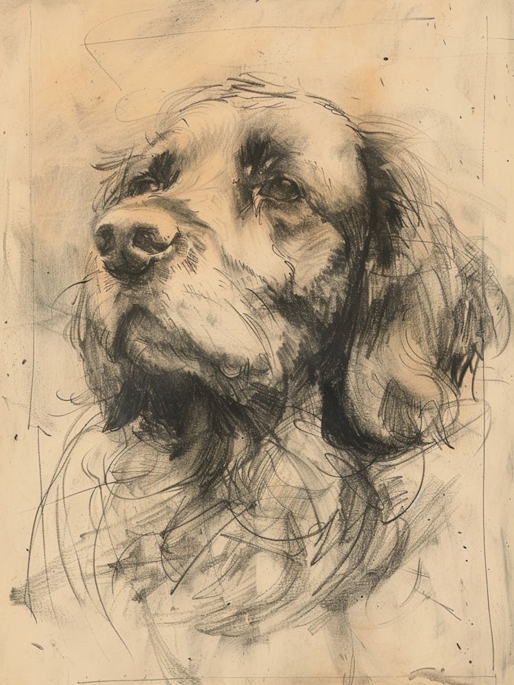 Clumber Spaniel Dog Charcoal Line 1