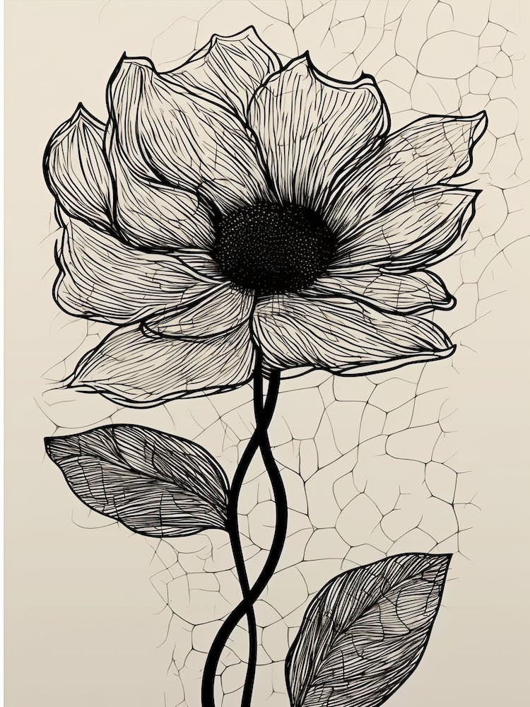 Line Art Sunflower Flowers Illustration Neutral 6