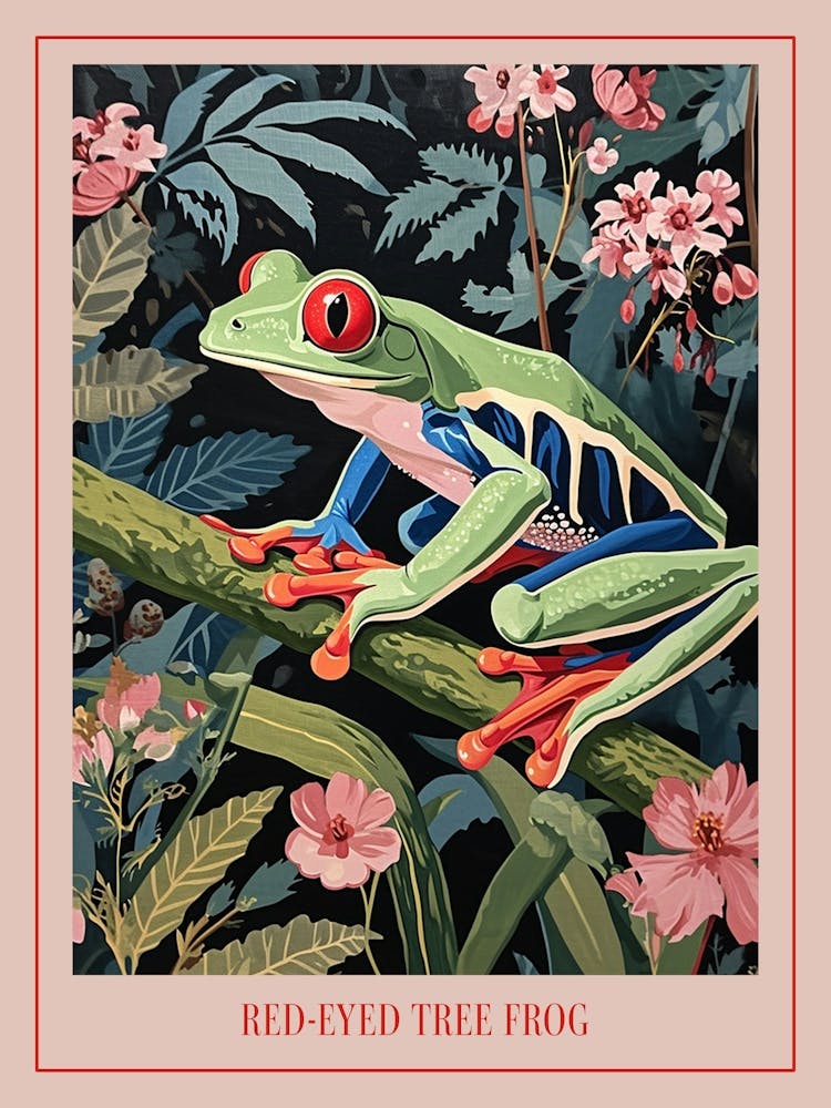 Floral Animal Painting Red Eyed Tree Frog 3 Poster