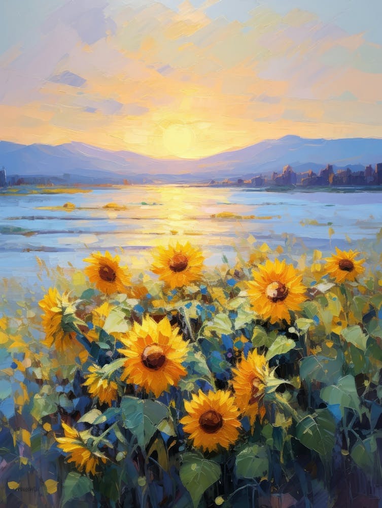 Tournesols Au Coucher Du Soleil