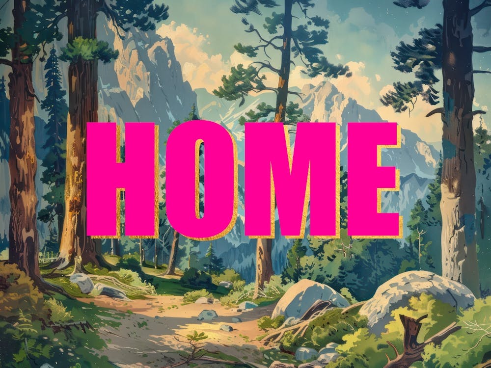 Pink And Gold Home Poster Retro Woods Illustration 2