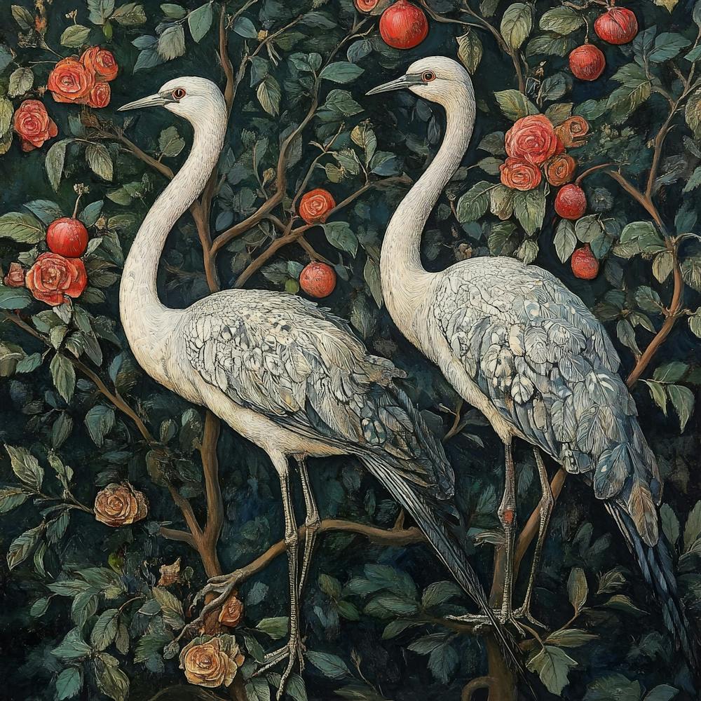 Grues Dans Le Verger - Œuvre d'art