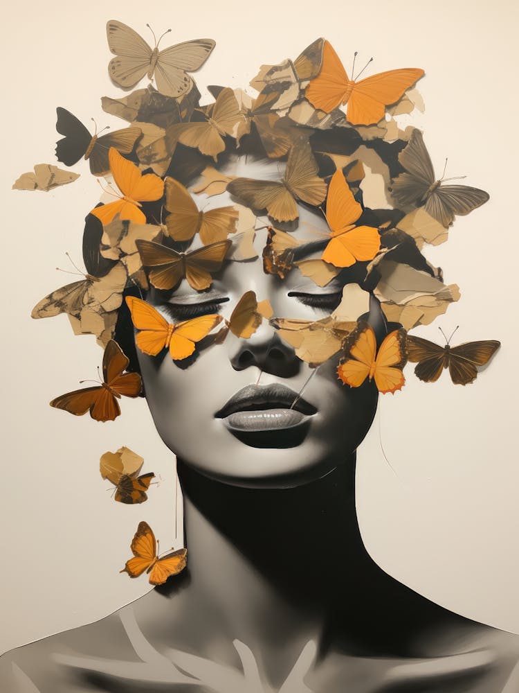Butterflies On A Woman'S Head