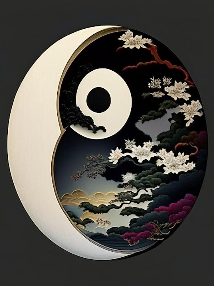 Yin and Yang Symbol 4, Japanese Ukiyo E Style