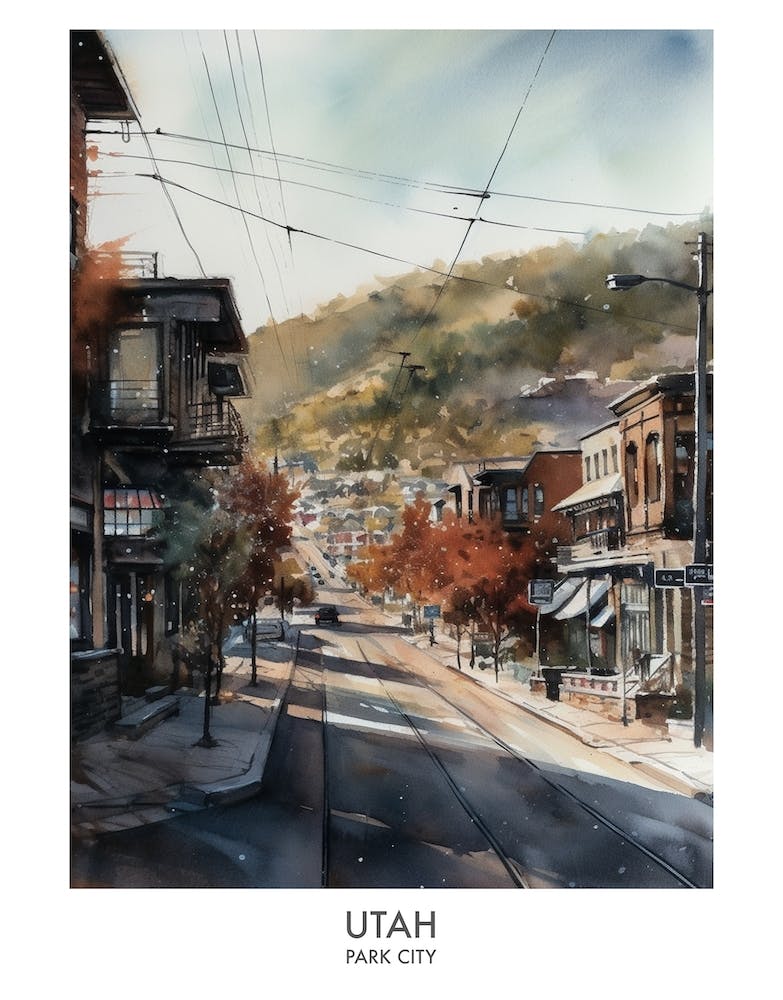 Park City, Utah 3 Watercolor Travel Poster