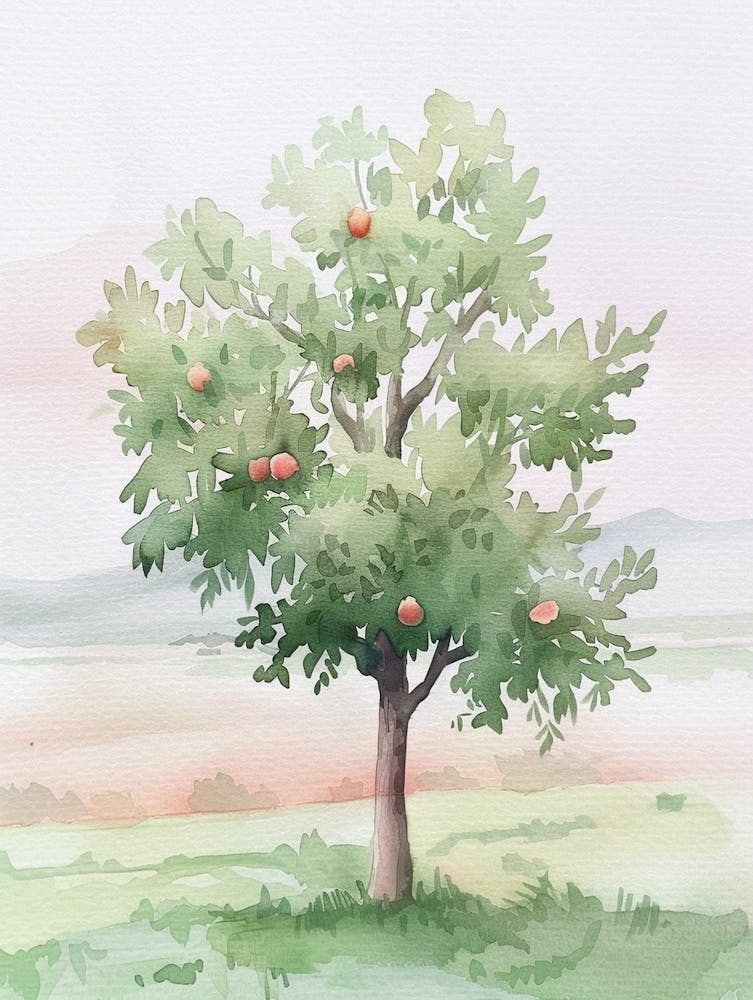 Peach Tree Atmospheric Watercolour Painting 3