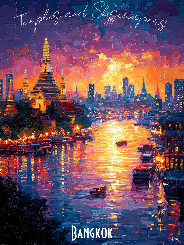 Bangkok City Skyline, abstract cubism vibrant Poster