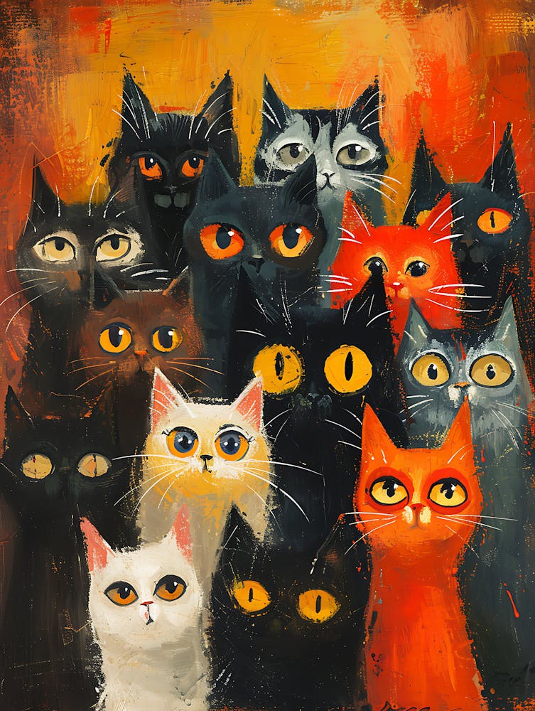 Beautiful Painting Funky Cats 16