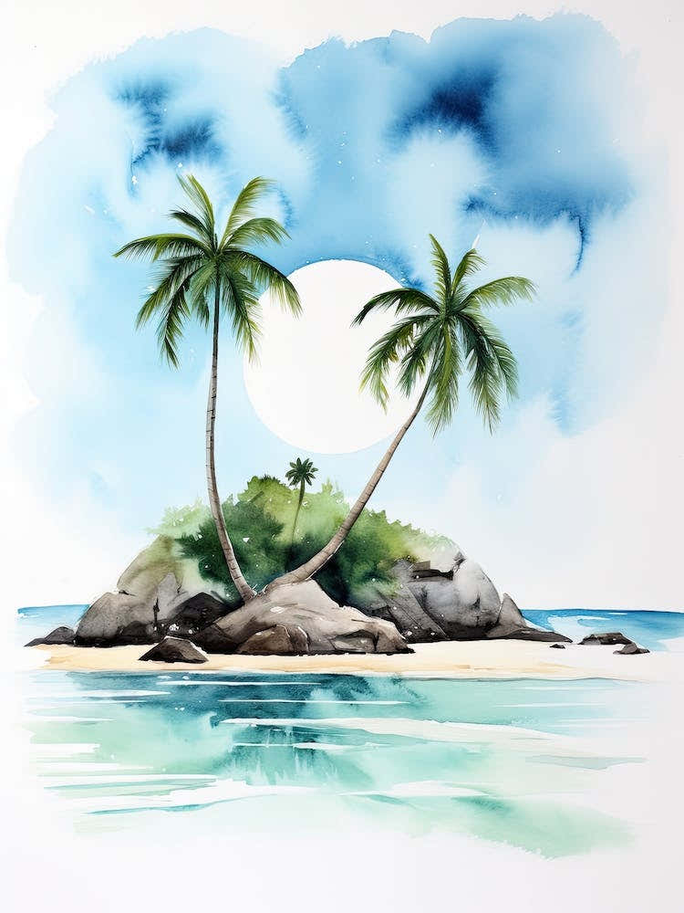 Watercolour Of Anse Cocos   La Digue Seychelles 3