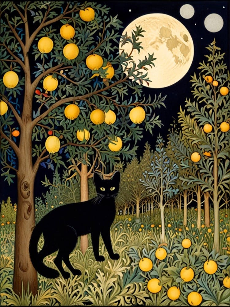 William Morris Black Cat In Orange Orchard 1