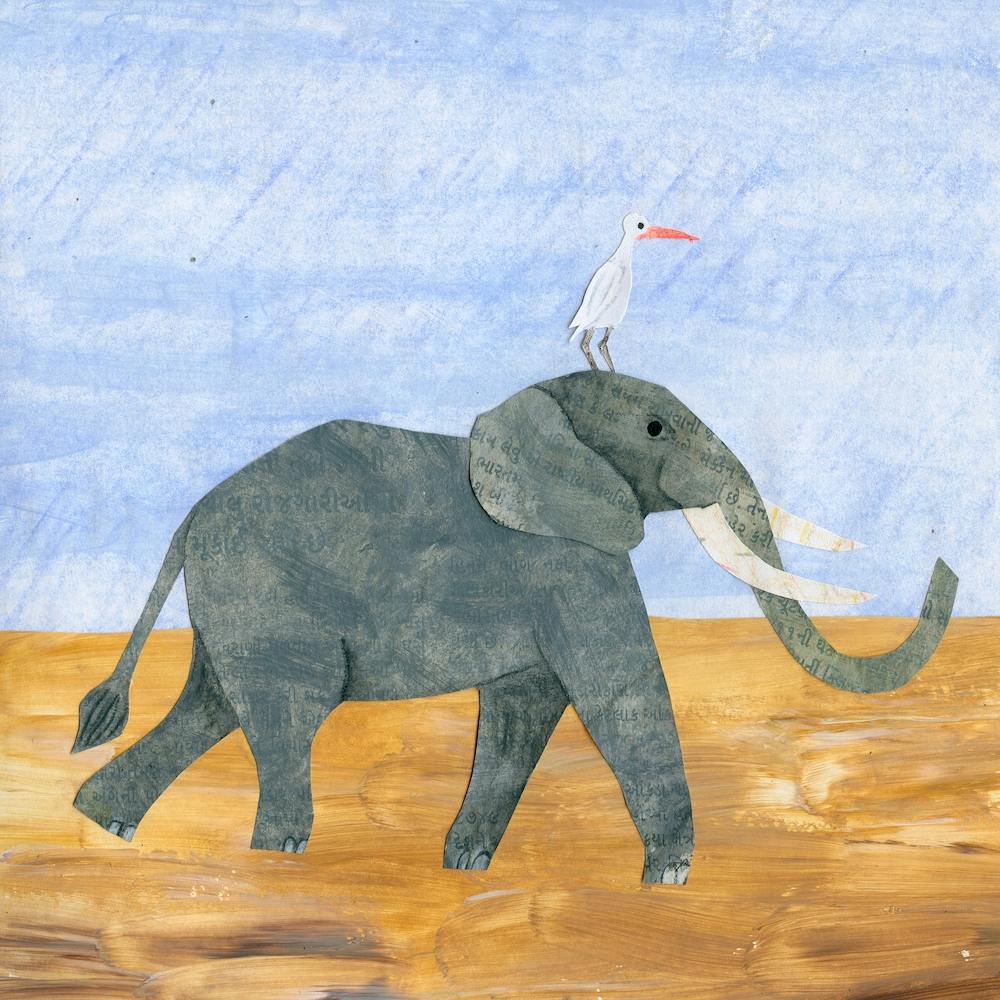 Elephant And White Heron Square