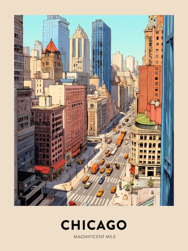 Magnificent Mile Chicago Travel Poster