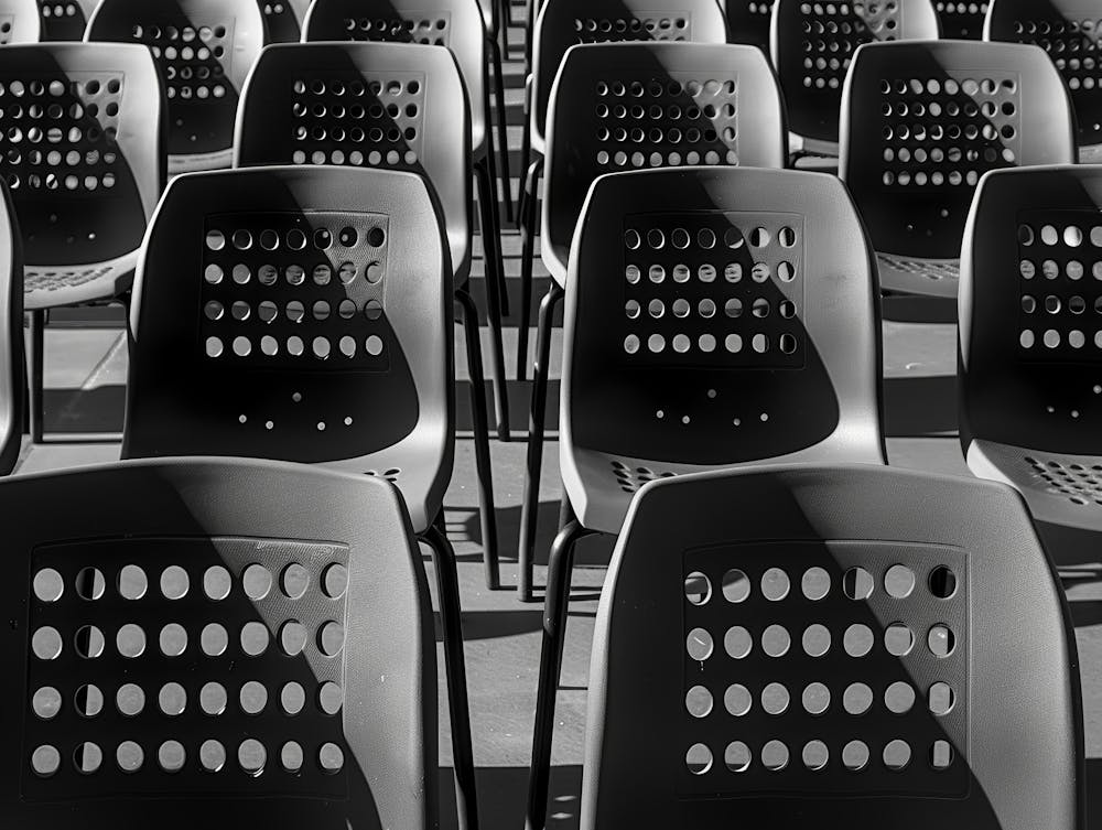 Black And White Image Of Empty Chairs