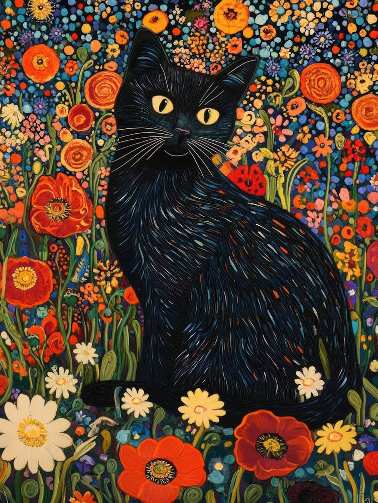 Black Cat In Flowers 6