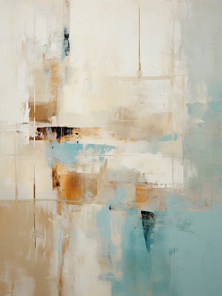 Teal And Beige Abstract Raw Painting 0