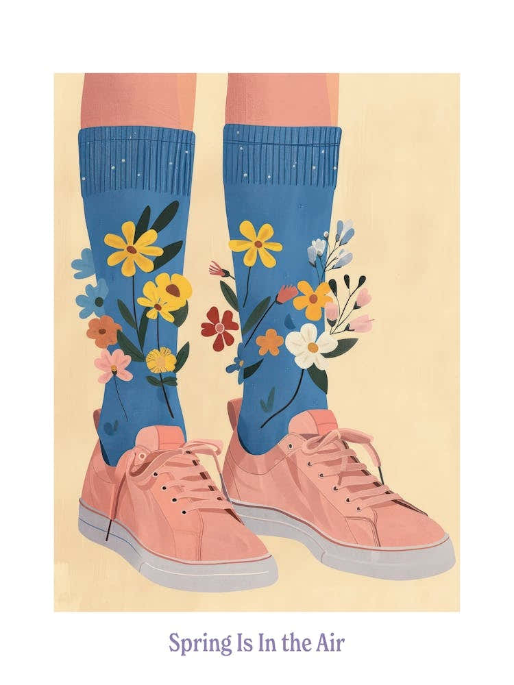Spring In In The Air Illustration Pink Sneakers And Flowers 9