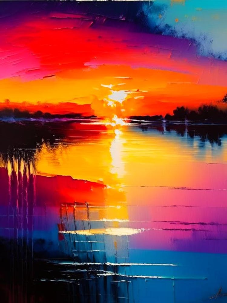 Sunrise Over Lake Waterscape Bright Abstract 1