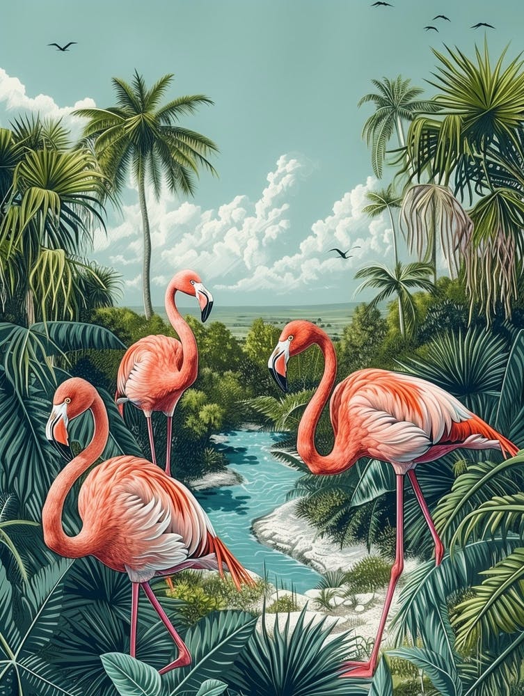 Greater Flamingo Argentina Tropical Illustration 2