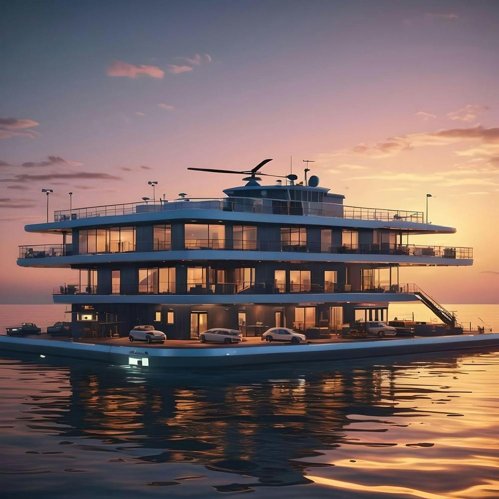 Ultra Modern Floating Hotel On The Sea, Sunset