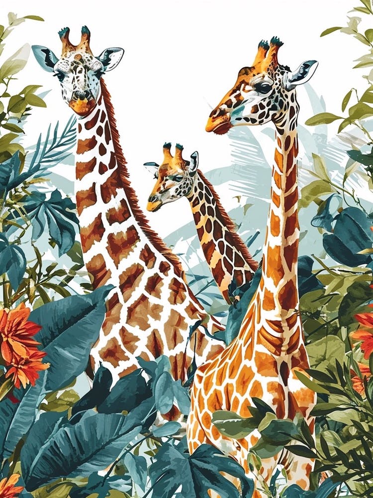 Giraffen in den Blättern Aquarell-Illustration 2