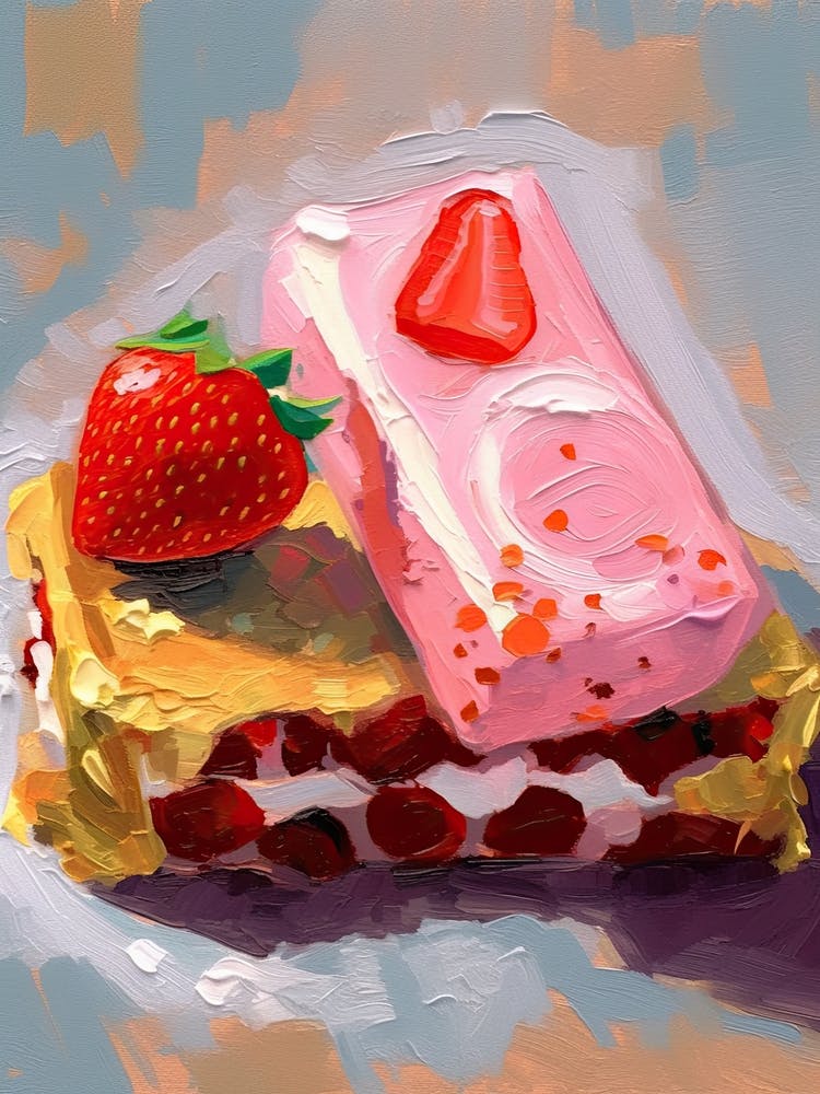 Strawberry Cake Oil Painting 1
