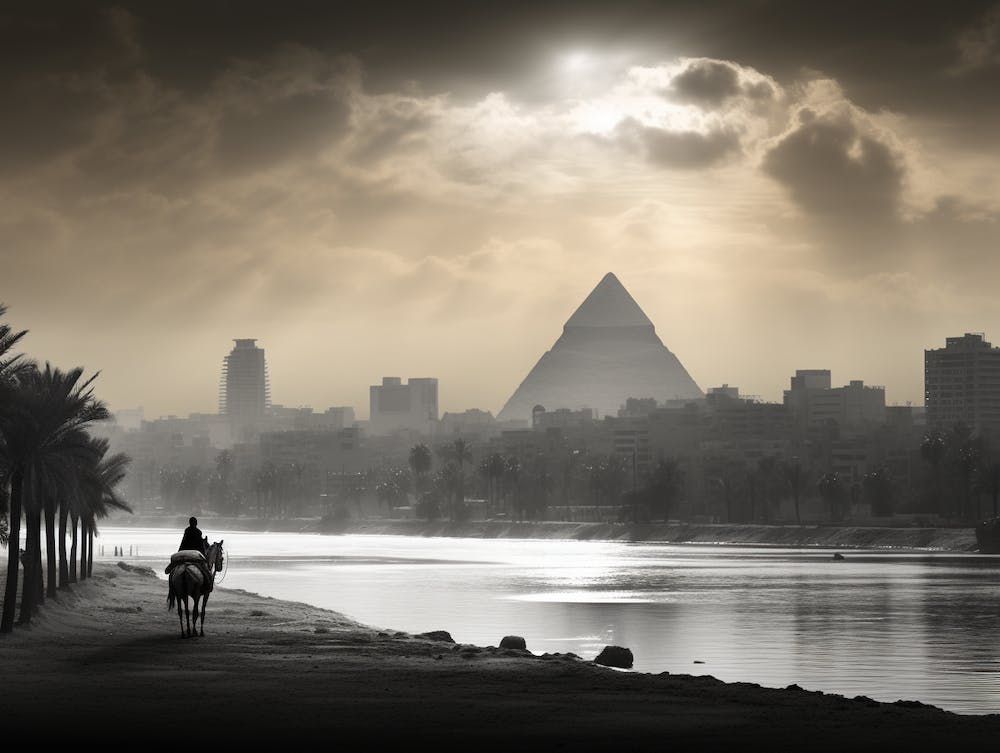 Black And White Photograph Of Cairo Egypt Nile River