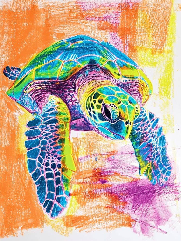 Rainbow Turtle Scribble Crayon Drawing 8