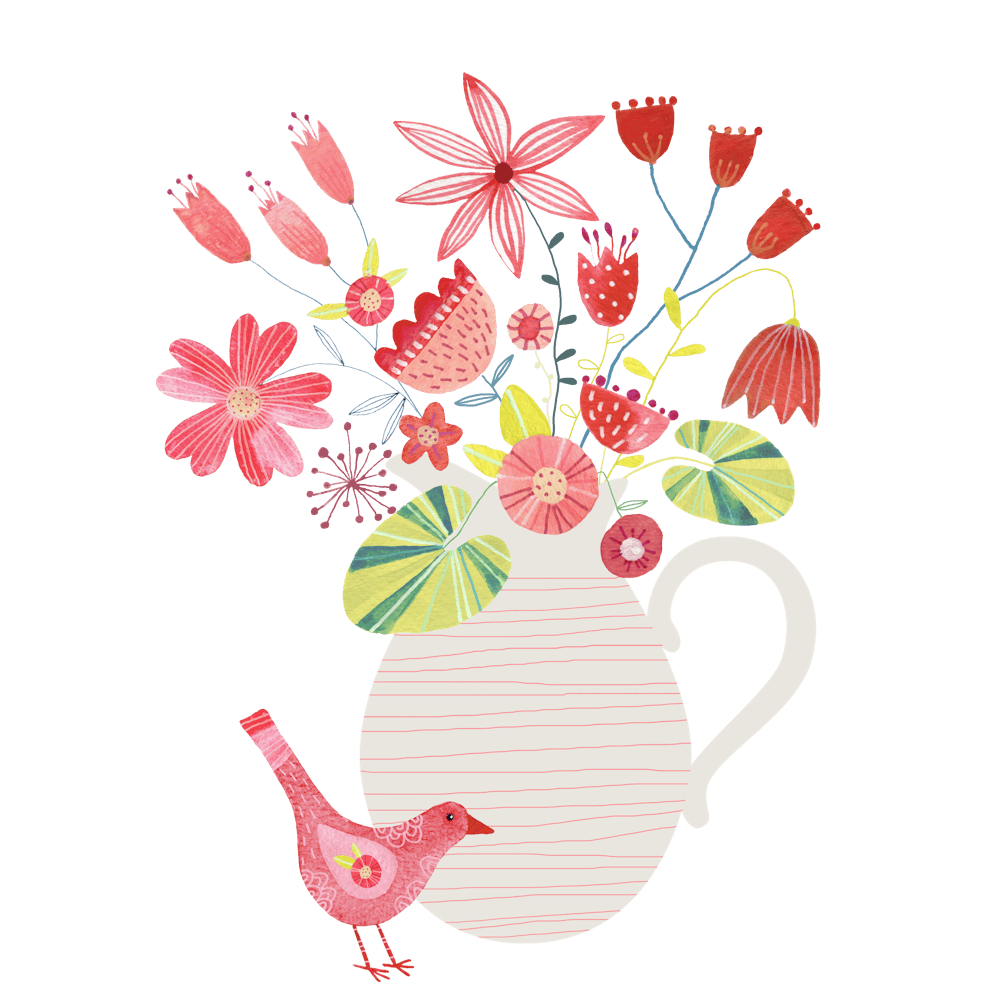 Bird With Jug Of Flowers