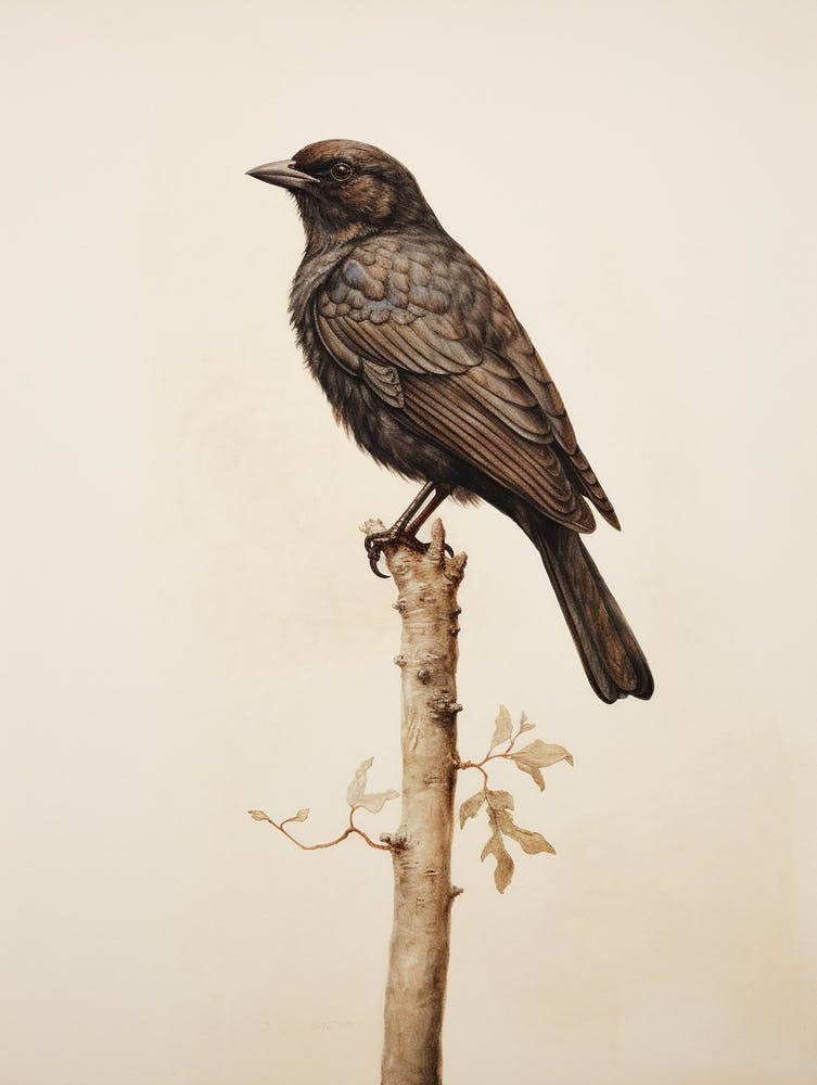 Vintage Bird Drawing Blackbird 1