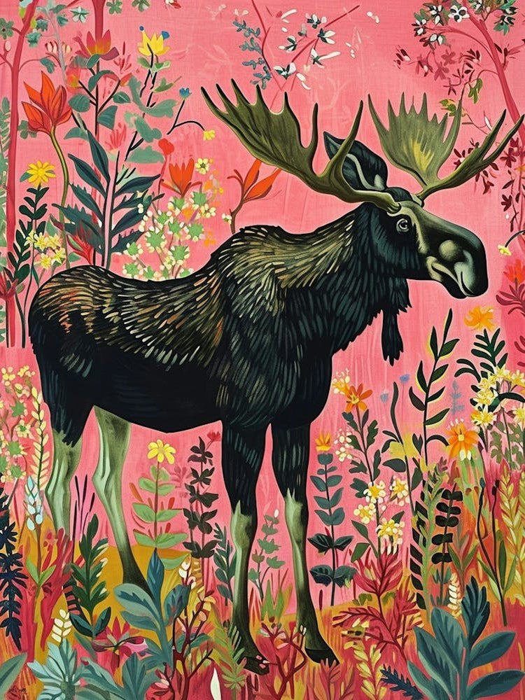Floral Animal Painting Moose 1